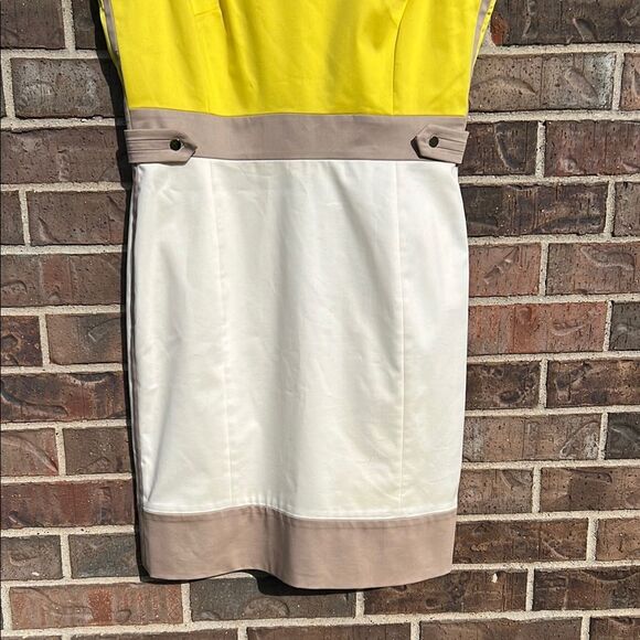 Tahari Arthur S Levine Colorblock Sleeveless Summer Dress Yellow and White 10 - Picture 3 of 16